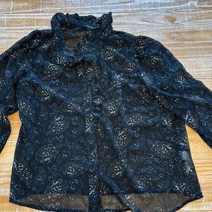 Banana Republic sheer Black Ruffled Long Sleeve Blouse
